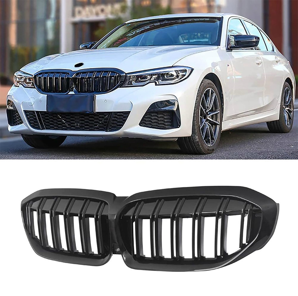 G20 G21 Nieren Schwarz,Kühlergrille passend für BMW 3er G20 G21 2019-2022 Schwarz Glanz G20 G21 Grill Kühlergrill Vorne 316i 318i 320i 328i 330i 335i 340i Doppelsteg Nieren