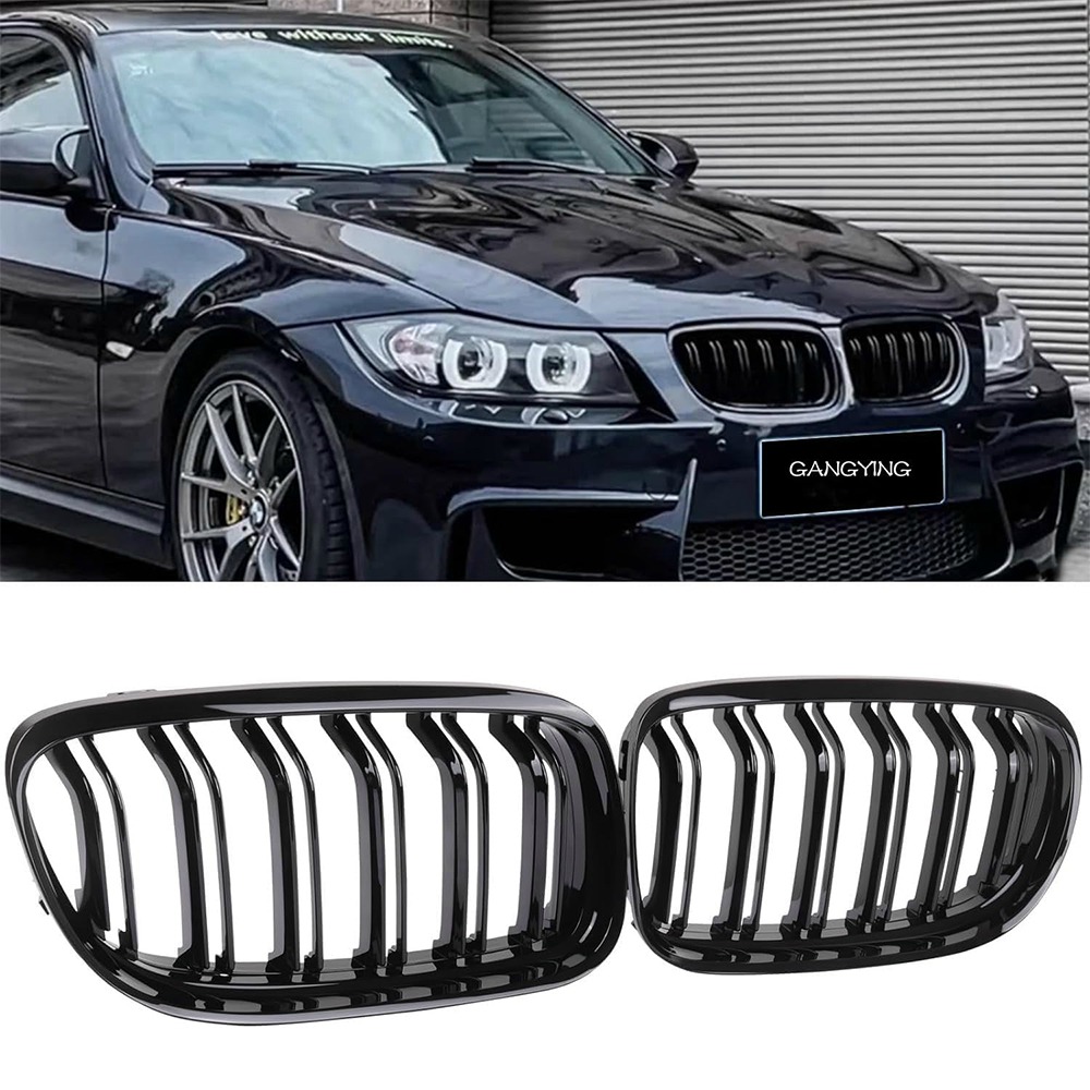 E90 E91 Kühlergrille passend für BMW 3er E90 E91 LCI Bj Nieren Schwarz Facelift grill vorne 2009-2011 Doppelsteg Nieren Schwarz Glanz