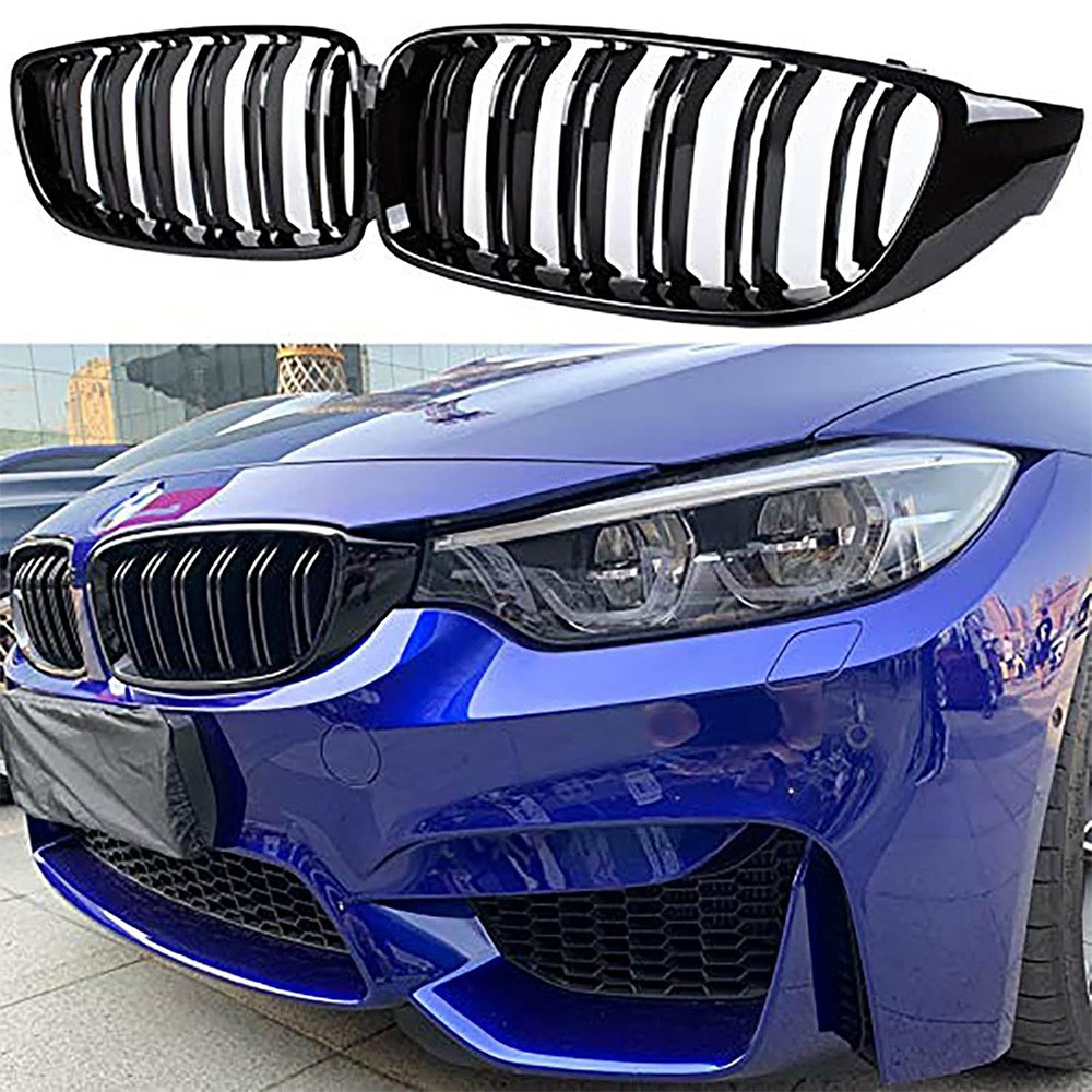 F32 kühlergrill passend für BMW 4er F32 F33 F36 Nieren Schwarz (2014–2019) F82 M4 F80 M3 (2015–2019) F33 Nieren Schwarz F36 Kühlergrill Vorne Schwarzer Doppelsteg Grill