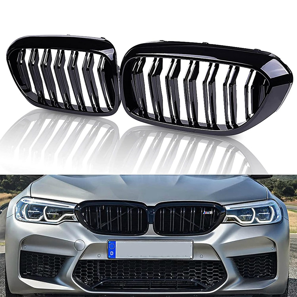 G30 Kühlergrill, G31 Nieren Schwarz passend für BMW 5er G30 G31 Grill Nieren Schwarz 2017-2020 Doppellamellen schwarz glänzende Grills