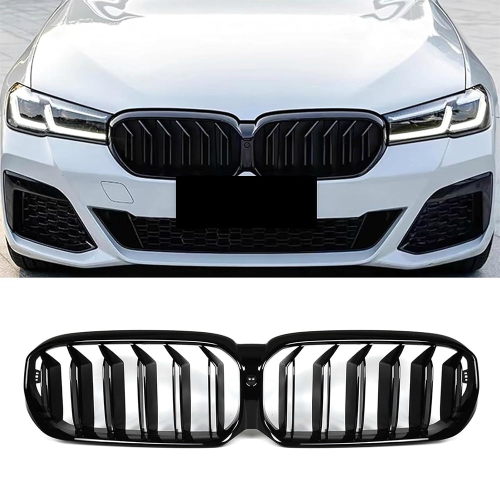 G30 Kühlergrill, G31 Nieren Schwarz passend für BMW 5er G30 G31 LCI Facelift Grill Nieren Schwarz Doppellamellen schwarz glänzende Grills 2021 2022 2023