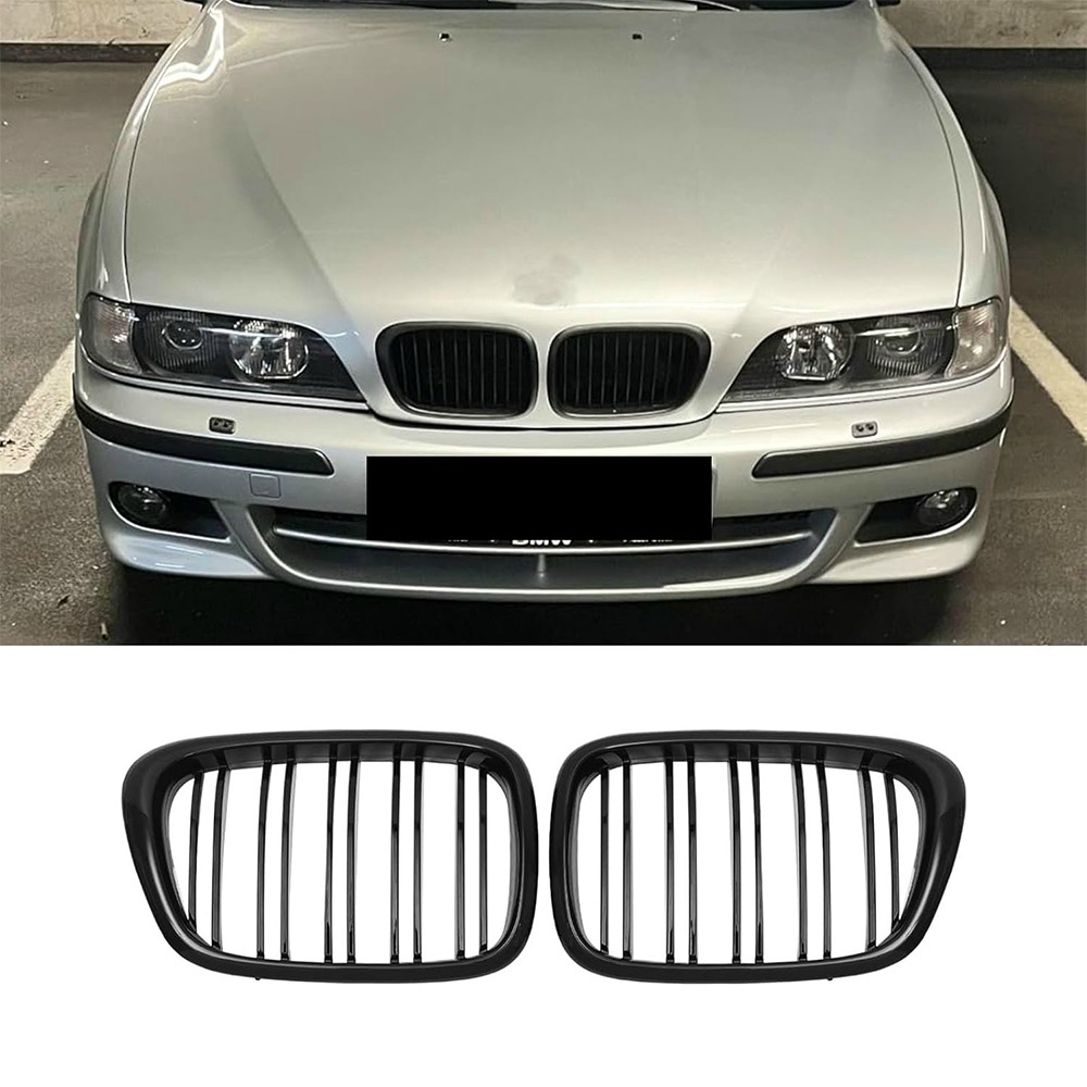 E39 Nieren Schwarz für BMW 5er E39 Kühlergrill E39 Grill Glanz Schwarz Doppelsteg Sport Kühlergrill 1999 2000 2001 2002 2003