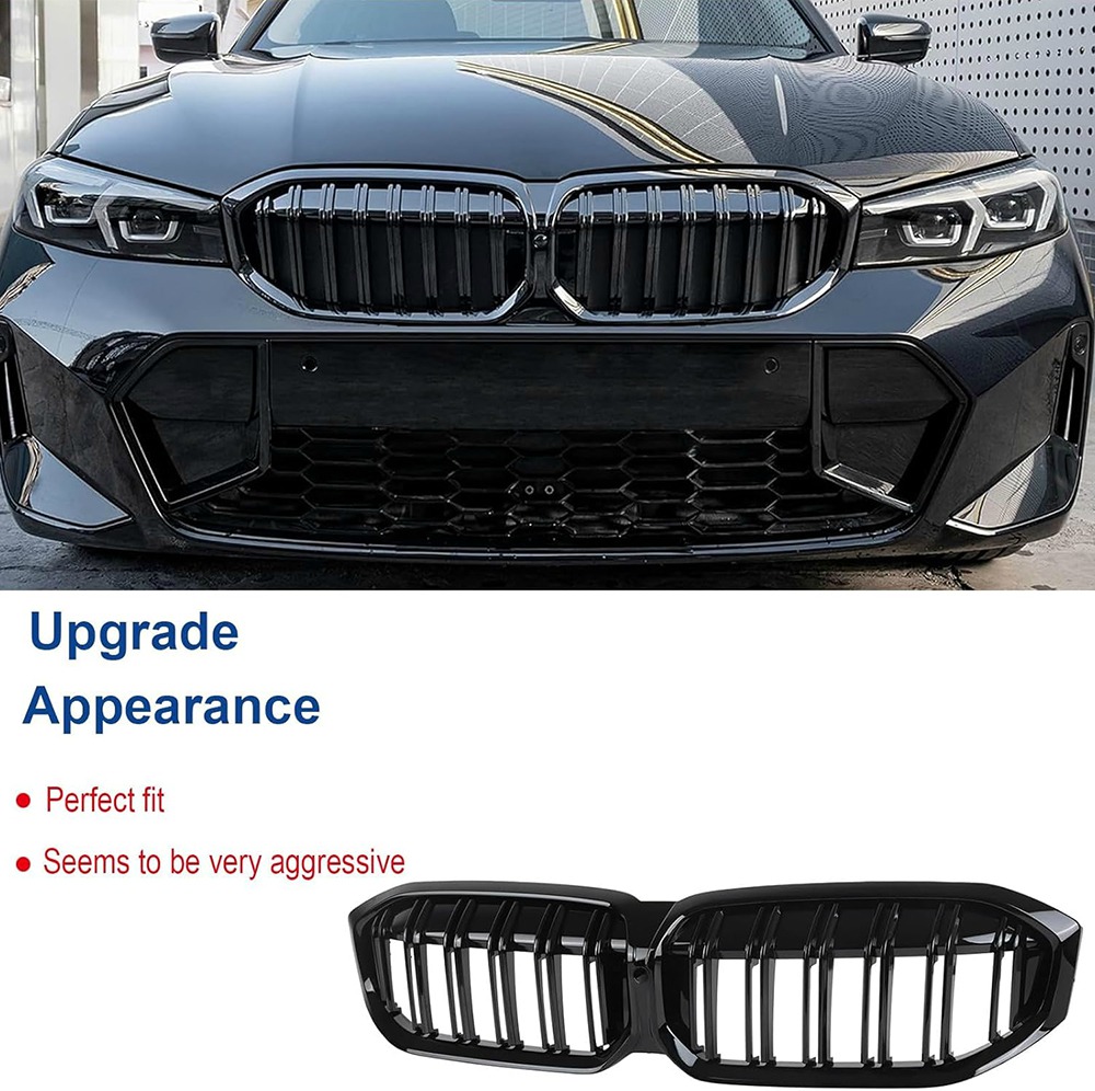 G20 G21 Nieren Schwarz,Kühlergrill für BMW 3 Series G20 G21 LCI Facelift Grill Schwarzer Glanz Doppelsteg Nieren 2023 2024 2025