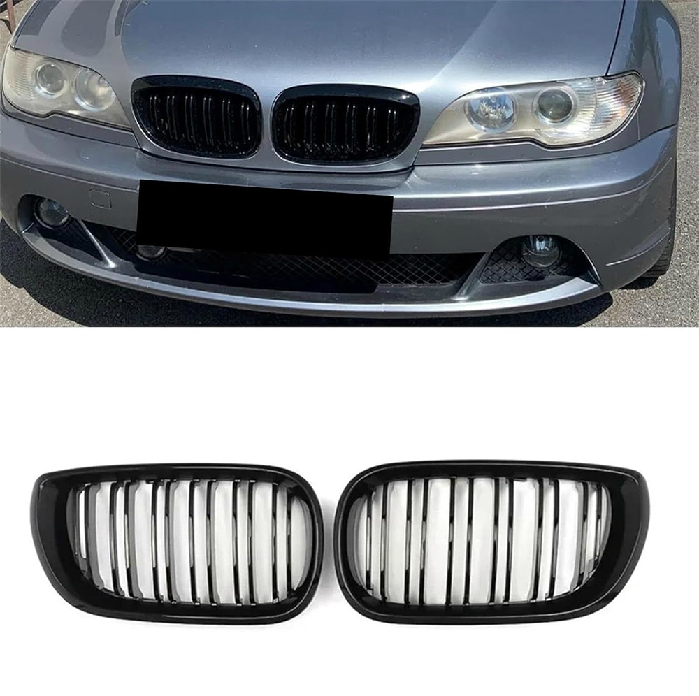 E46 Kühlergrill Passend für BMW 3er E46 2 Door 318ci 325ci 330ci Coupe Cabrio Nieren 2 Türen LCI Facelift Grill Glanz Schwarz Doppelsteg Sport Kühlergrill 2003 2004 2005 2006