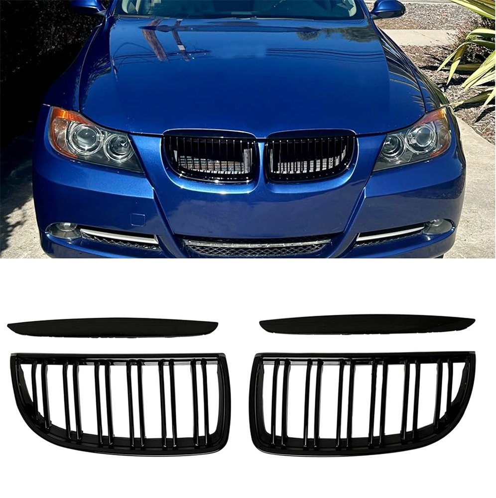 E90 Nieren Schwarz für BMW 3er E90 E91 2005-2008 E90 touring E91 Grill Glanz Schwarz Doppelsteg Sport Kühlergrill